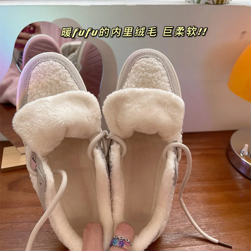 2022 Spring Plush Zapatillas Mujer Lovely Heart Patchwork Woman Vulcanize Shoes Casual Warm Outdoor Daily Wear Students Sneakers