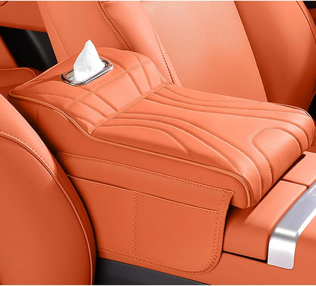 Memory Foam Car Armrest,Vehicle Armrest Box,Car Armrest Storage Cover,Arm Rest Cushion Booster Pad Center Console Cover (Orange)