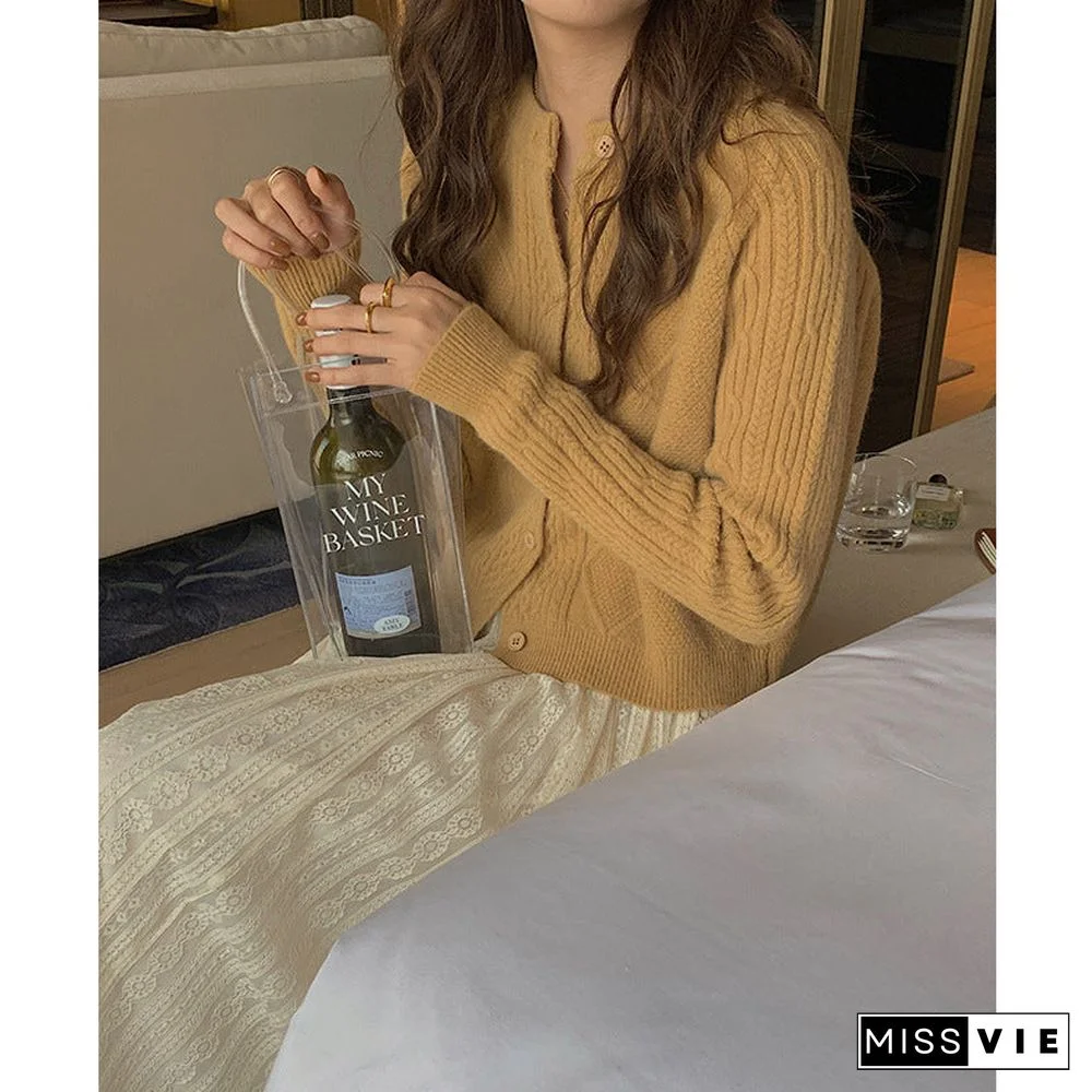 Casual Buttoned Solid Color Retro Cardigan