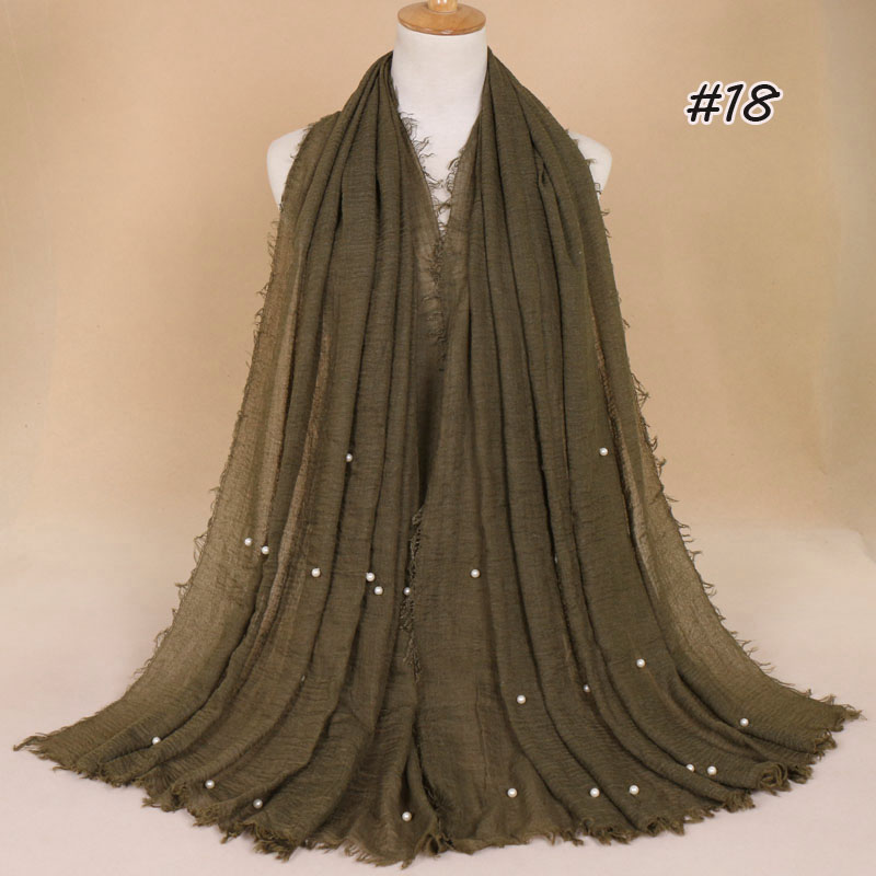 Cookycrumble Plain Crinkled Cotton Muslim Viscose Hijab Women Maxi Scarf Shawls Ladies HeadWrap Pearl Beads Scarves Muffler Stoles 190*100cm
