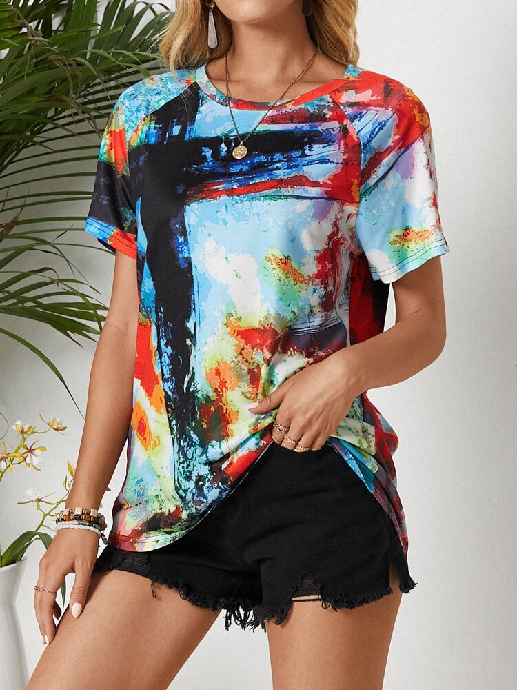 O neck Short Sleeve Graffiti Print Women Casual T Shirt P1847680