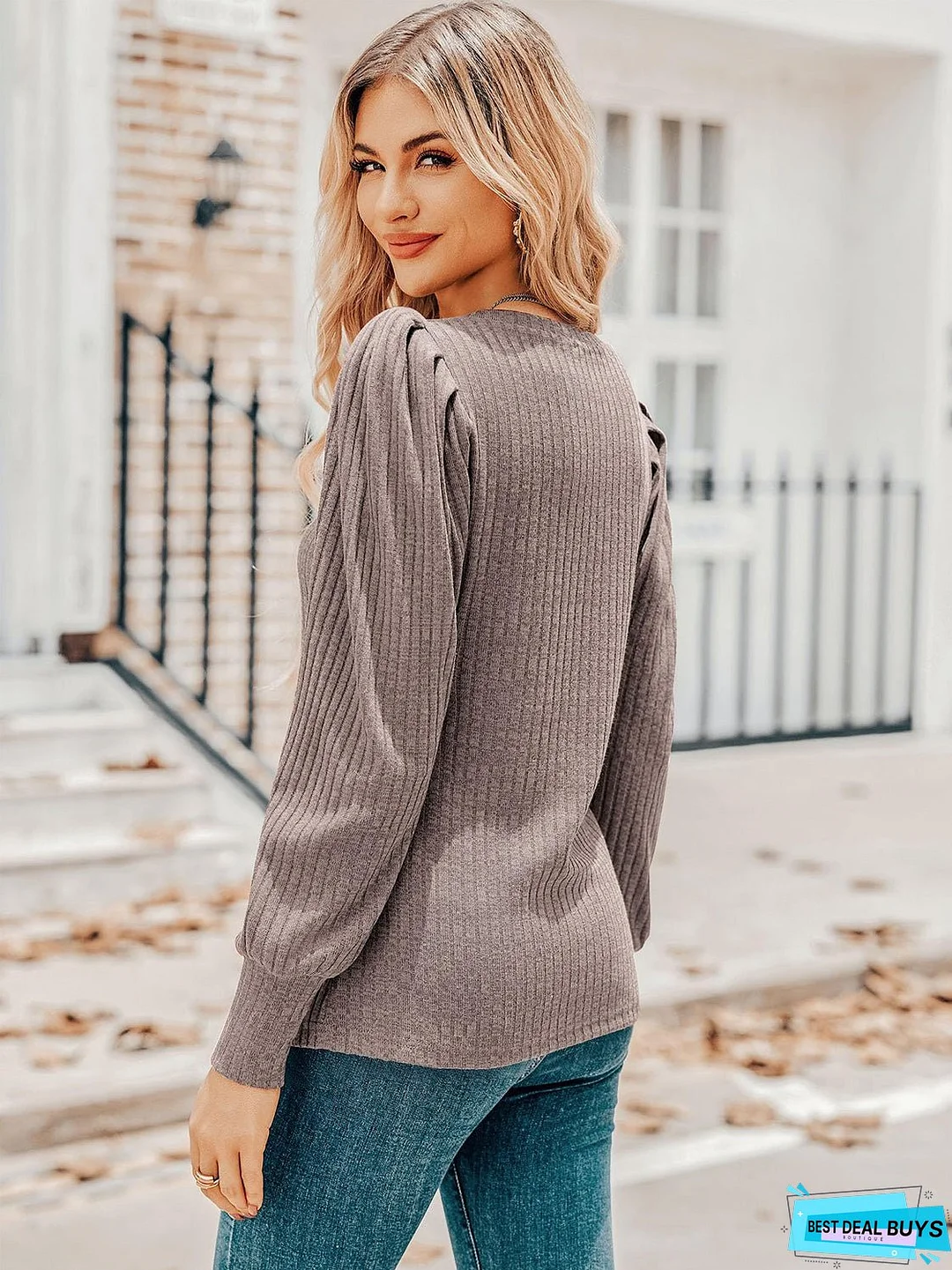 Ruched V-Neck Long Sleeve Top