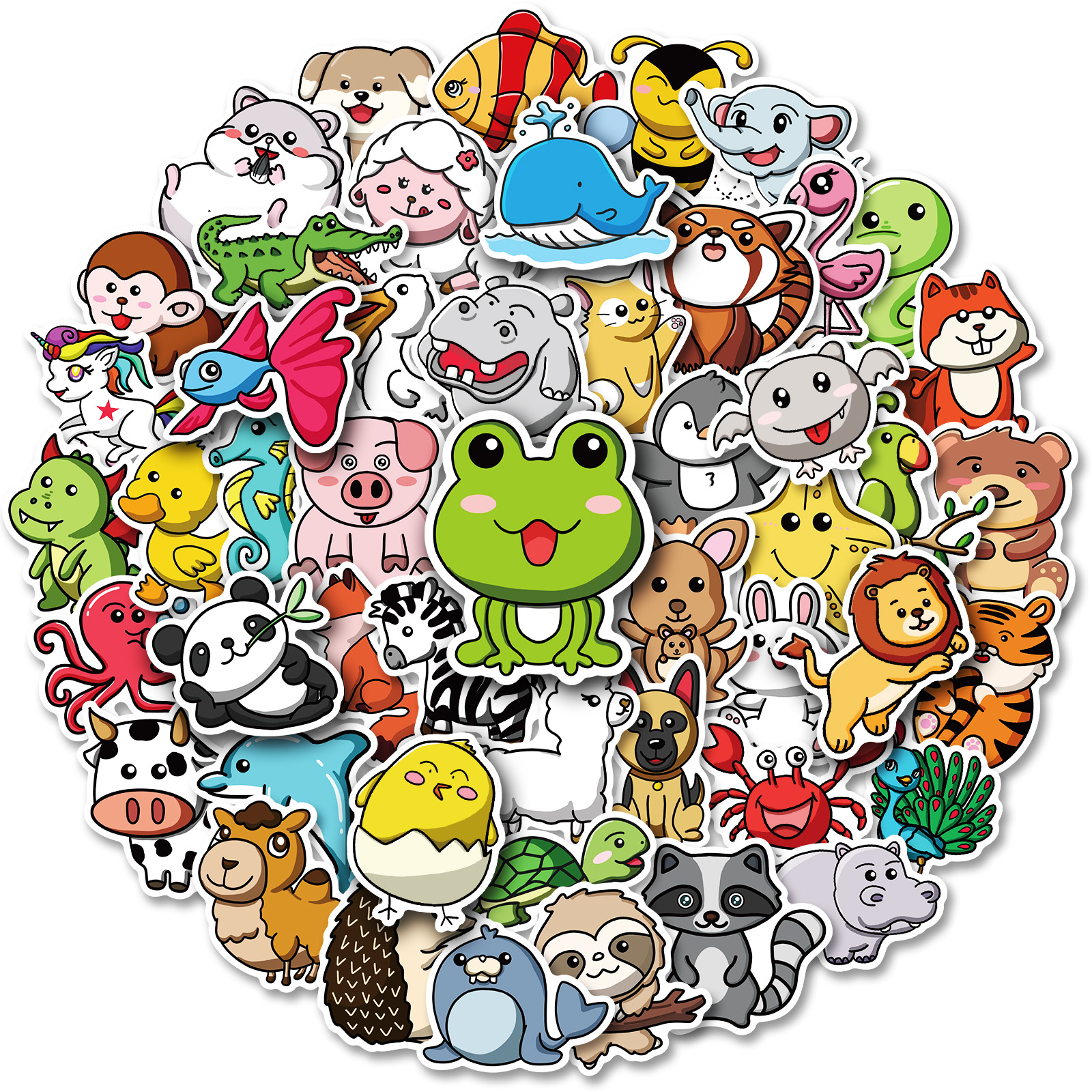 50Pcs Cartoon Animal Stickers Set - Cute Educational Kids Toy for Laptops & Cases