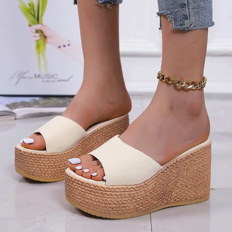 Women Holiday Braided Peep Toe Wedges Slippers
