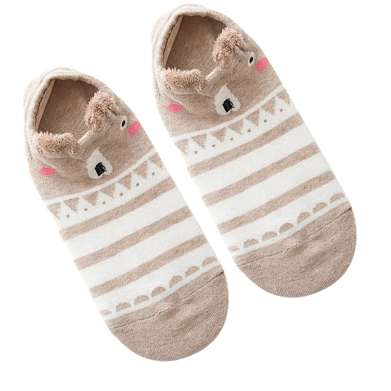 1 Pair Women Socks Cartoon Kawaii Cute Japanese Slippers Korean Style 3D Ear Boat Short Sock Cotton Cat Animal Female Sox