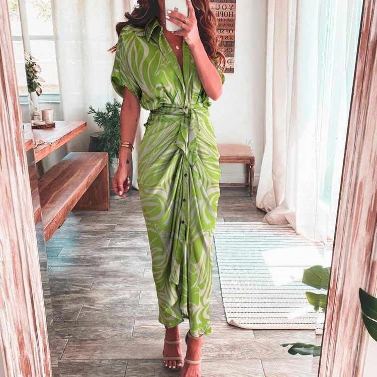 Uveng Uveng Women's Fashion Dress INS Temperament Fashion Print Shirt Pleated Winter Dress