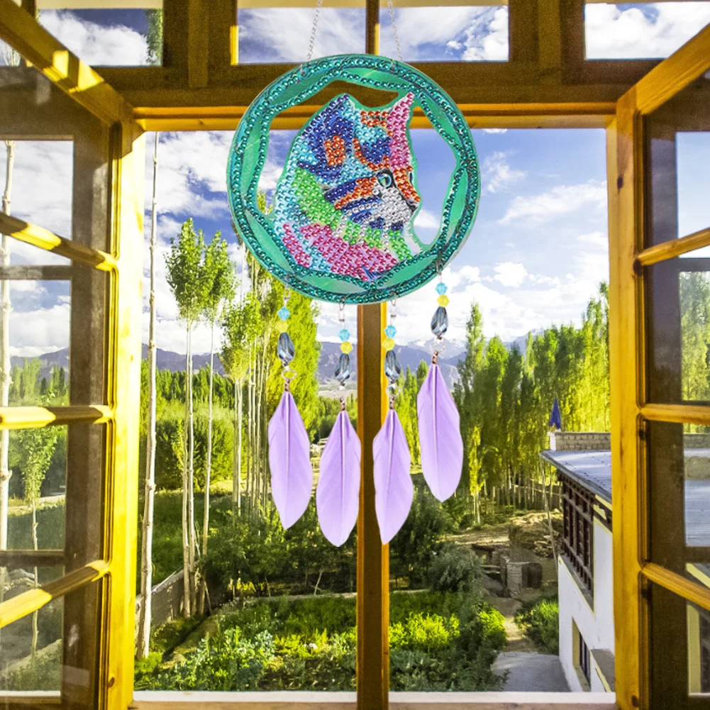 DIY Diamond Painting Dream Light Catcher Wind Chime - Cat