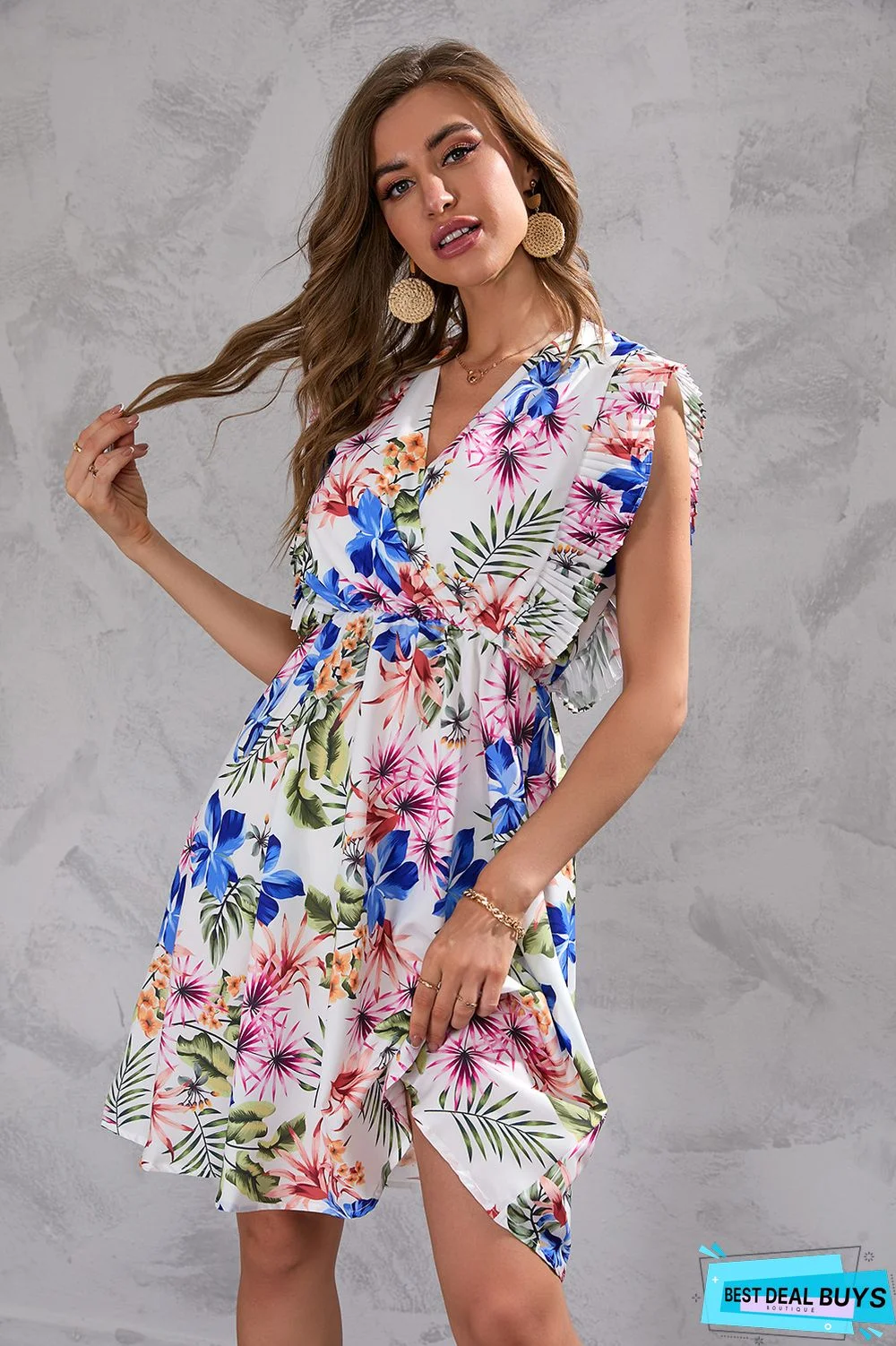 Floral Print Waist Sleeveless Dress