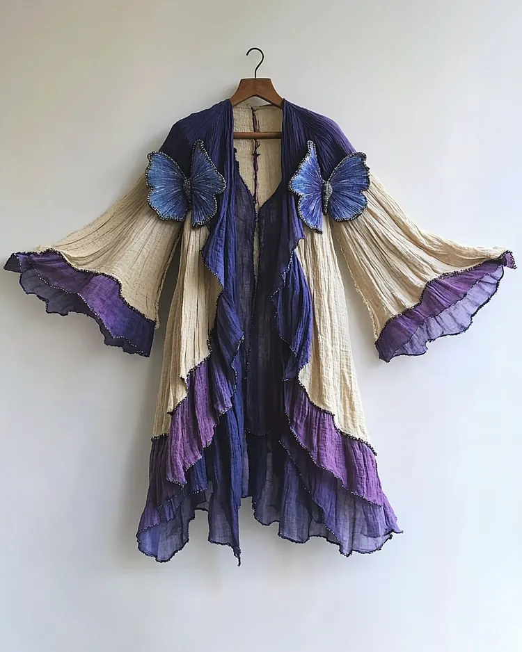 Contrast Butterfly Irregular Cardigan a91c