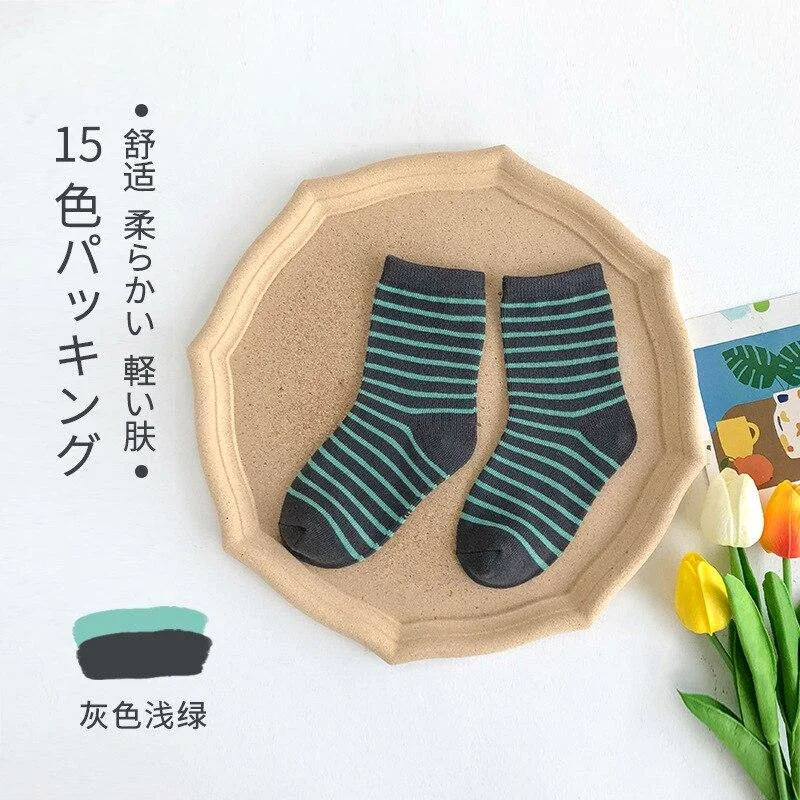 YWHUANSEN 1 to 12 Yrs 15 Colors Spring Summer Striped Short Socks For Children Cotton Kids Socks Colorful Knitted Socks Boy Girl