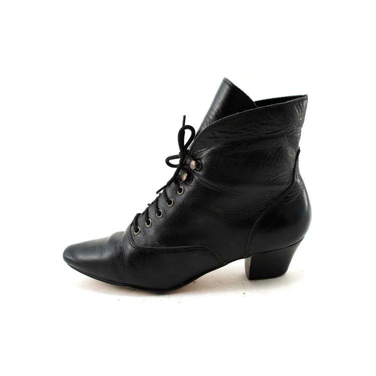Witch Black Vintage Booties Block Heel Lace-Up Boots for Halloween |FSJ Shoes