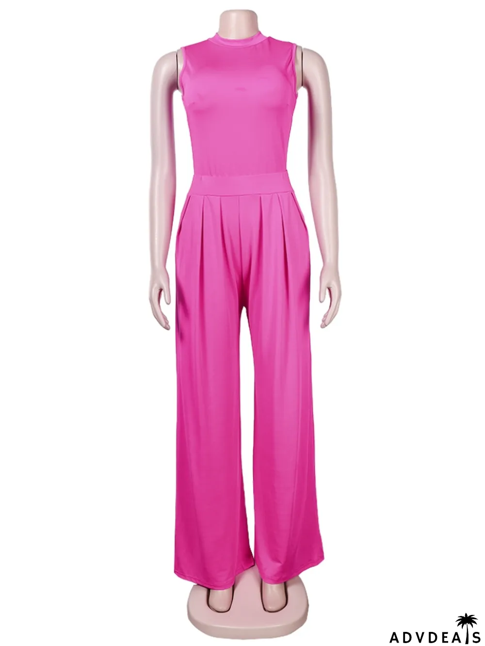 Summer Sexy Pink Sleeveless Top And Wide Pant Wholesale Womens 2 Piece Sets