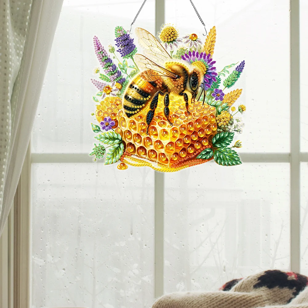 Acrylic Bee Diamond Painting Hanging Pendant for Home Wall Decor (Bee Honey)