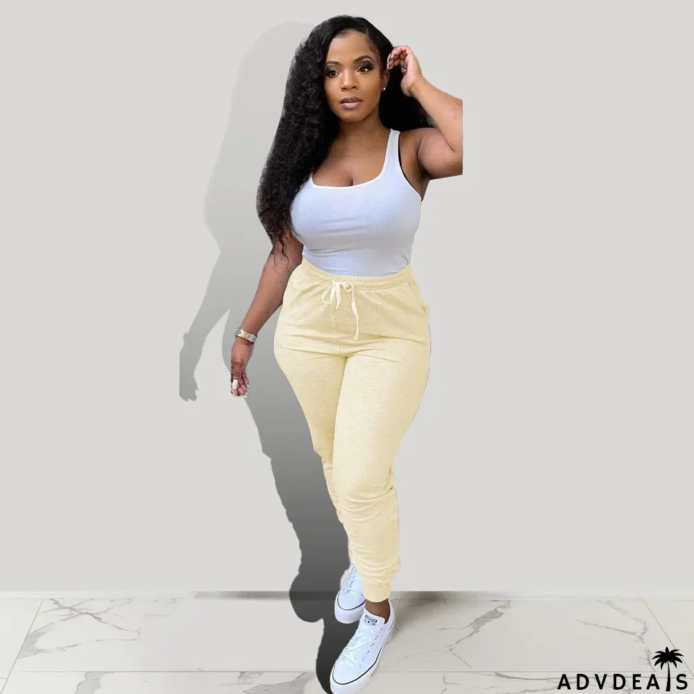 Solid Color Sports Casual Pocket Pants