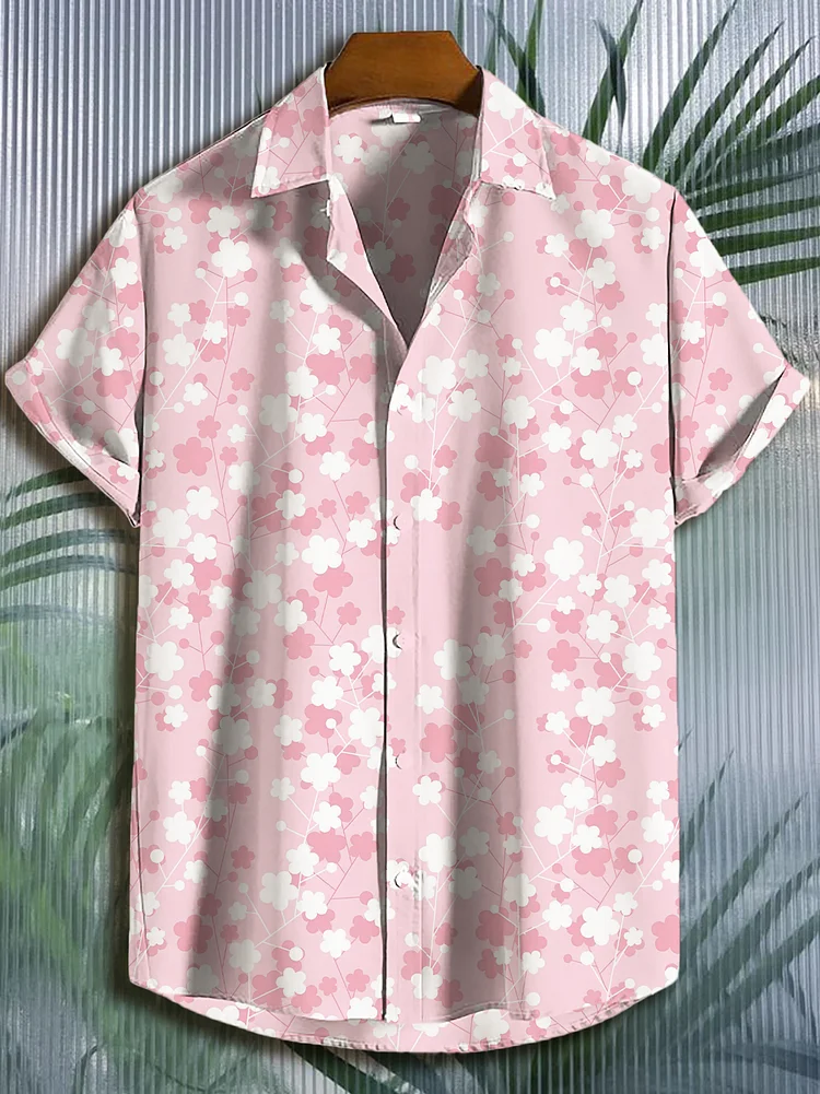 Men's Cartoon Japanese Art Sakura Print Shirt