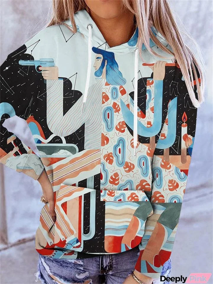 Fashion Paris Tower Scenery Print Women's Drawstring Hoodies