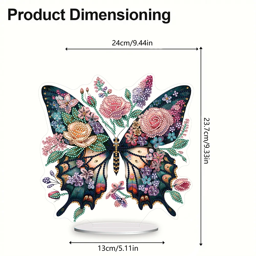 5D DIY Flower Butterfly Acrylic Single-Sided Diamond Painting Tabletop Ornament Kit for Office Desktop Decor