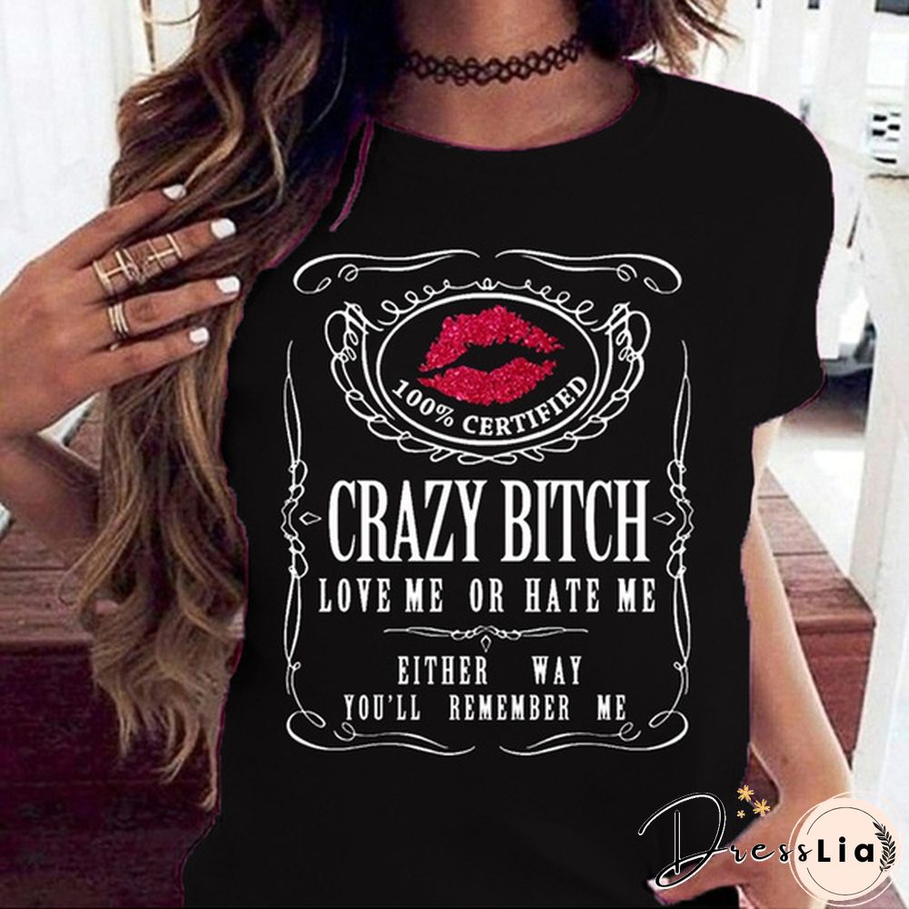 New Women's Funny Graphic Tees Crazy Bitch Shirt Short Sleeve TShirt Casual T-shirt