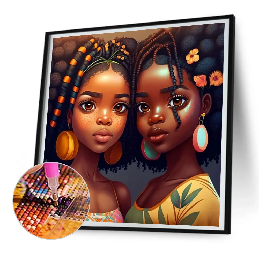 Diamond Painting - Full Round Drill - Black Girl(Canvas|30*30cm)