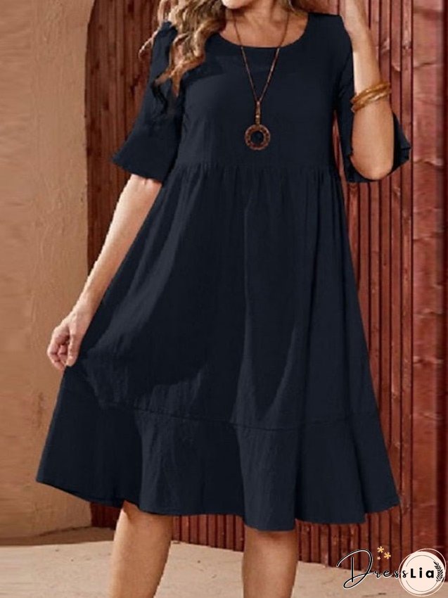 Casual Dress Black Dress Summer Dress Mini Dress Ruched Daily Holiday Date Fashion Modern Crew Neck Half Sleeve Regular Fit Pink Navy Blue Green Color S M L XL XXL Size for Women