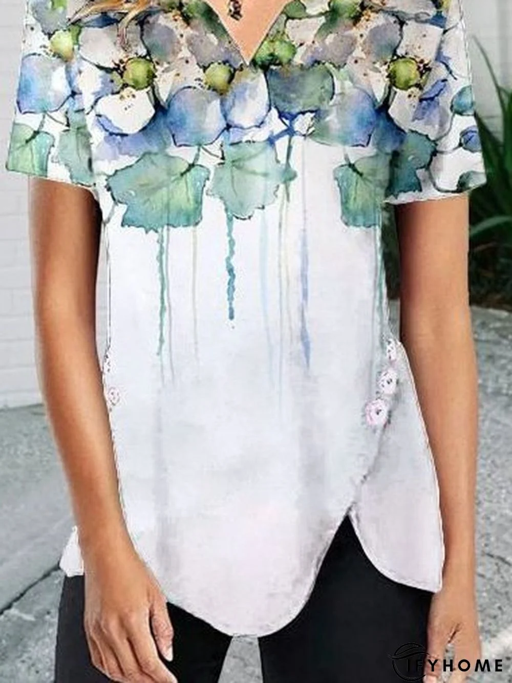 Floral Printed Cotton-Blend Casual Tunic T-shirt | IFYHOME