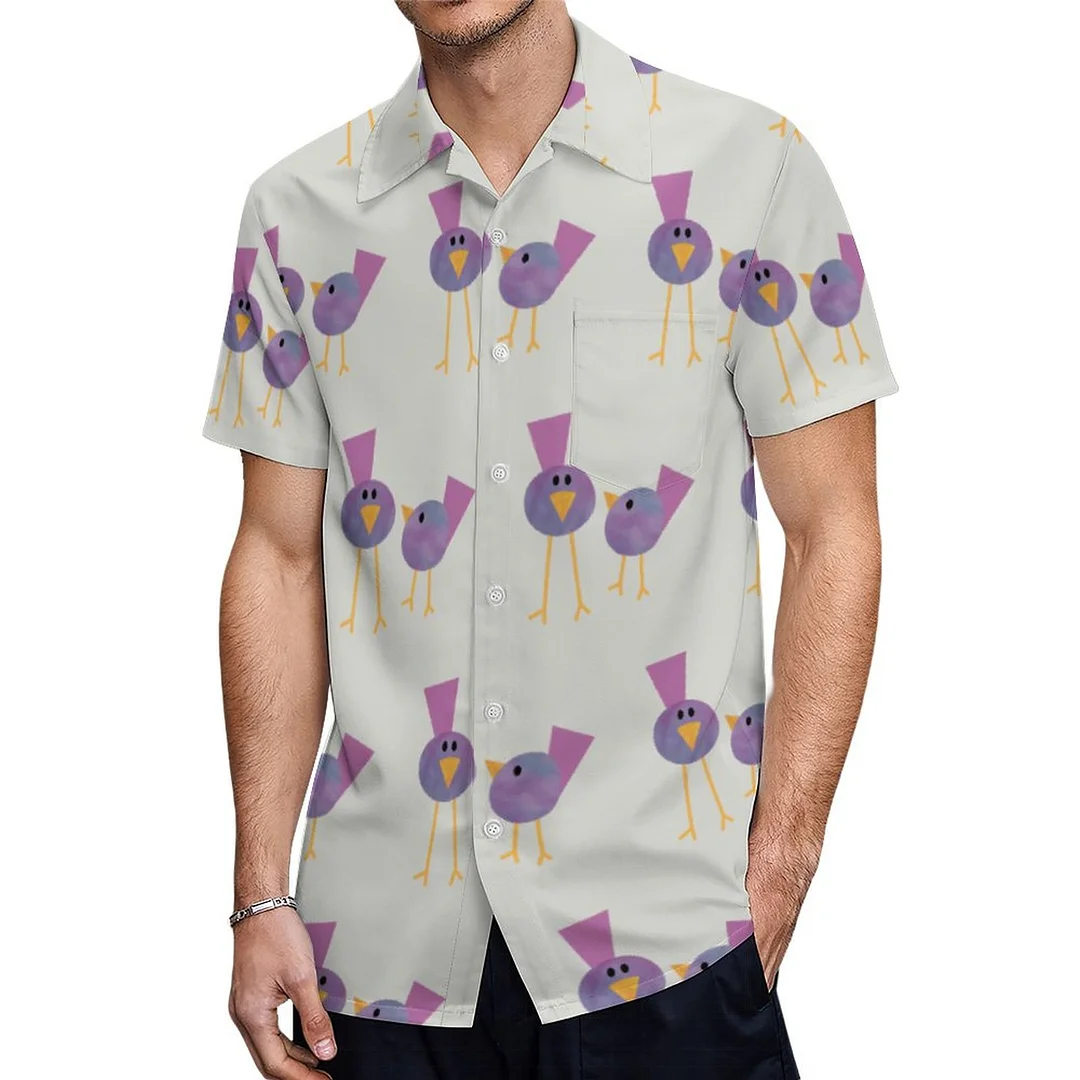 Short Sleeve Purple Baby Bird Hawaiian Shirt Mens Button Down Plus Size Tropical Hawaii Beach Shirts