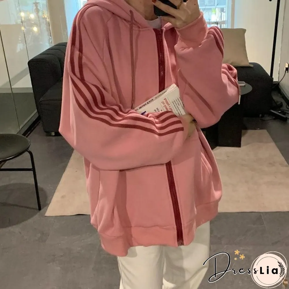Vintage Sweatshirt Women Fashion Long Sleeve Zip Up Hoodies Oversized Printed Thick Jacket Female Clothing Harajuku Pullover New