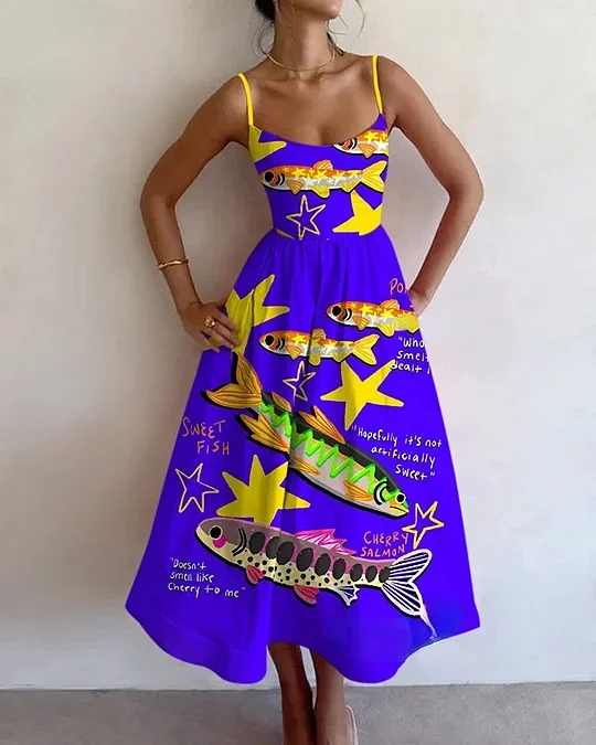 Star Fish Print Sling Dress