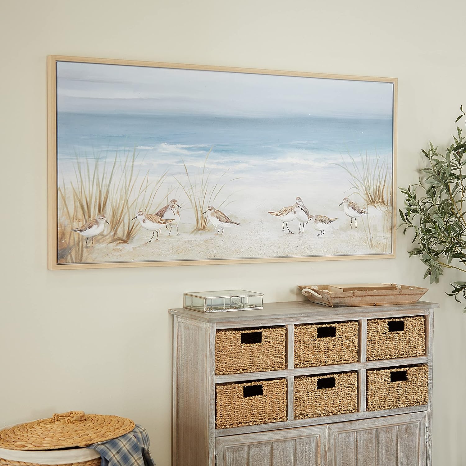 Deco 79 Canvas Birds Framed Wall Art with Gold Frame, 55 inch  x 2 inch  x 28 inch , Blue 55&#034; x 2&#034; x 28&#034;