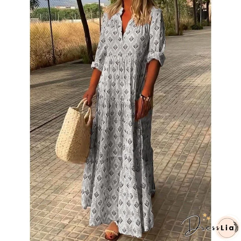 Women's Retro Standing Collar Fashion Loose Dress Dresses