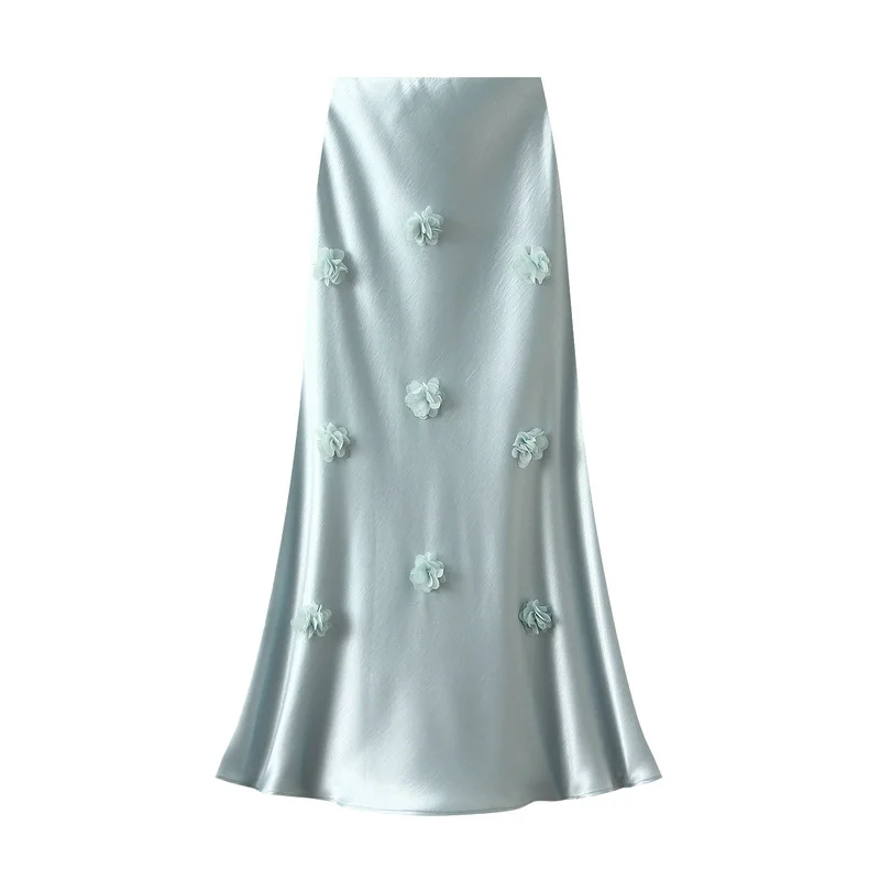 Nigikala Nigikala Style Three-Dimensional Flower Long Skirt Summer New Set Of Thin Skirt Long Dress D9981