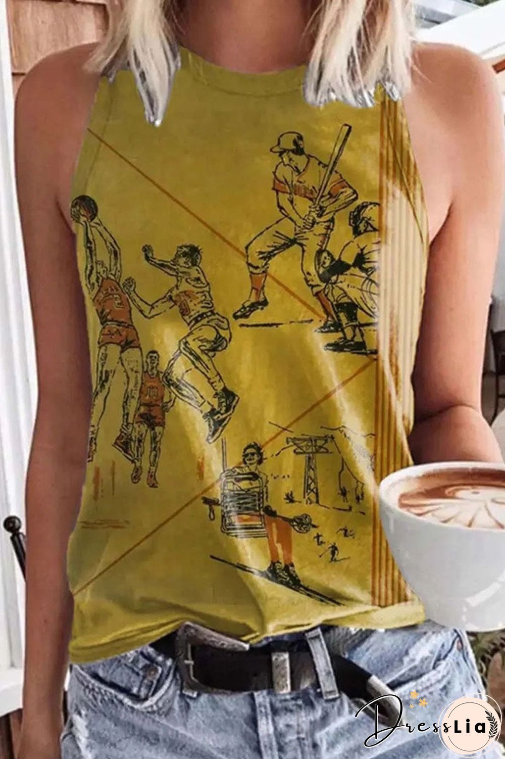 Fashion Street Print Patchwork O Neck Tops