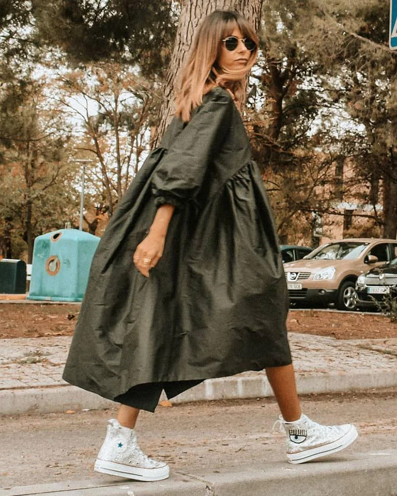 Bohemian Beach Dress 2021 Summer Rose Leaf Print Three-Quarter Sleeves Large Mid-Length Dress 112