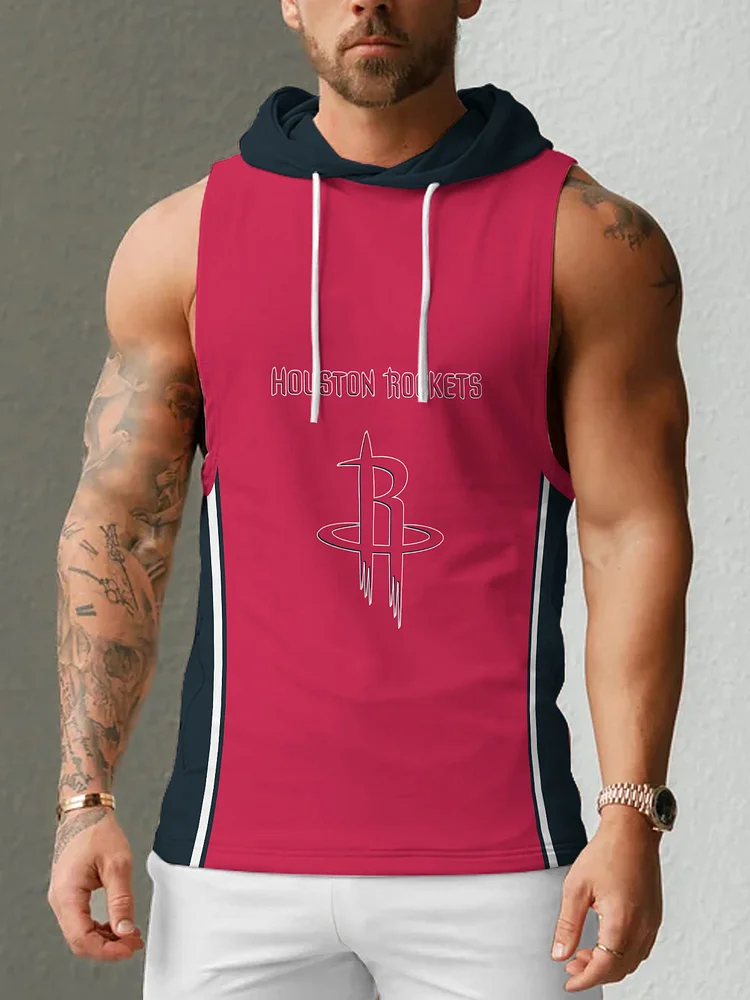 Houston Rockets Men's Casual Comfy Sleeveless Hooded Tank Top