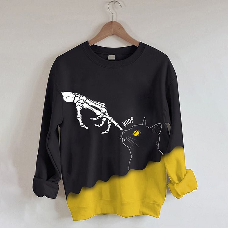 Comstylish Women's Funny Cat Skull Print Sweatshirt