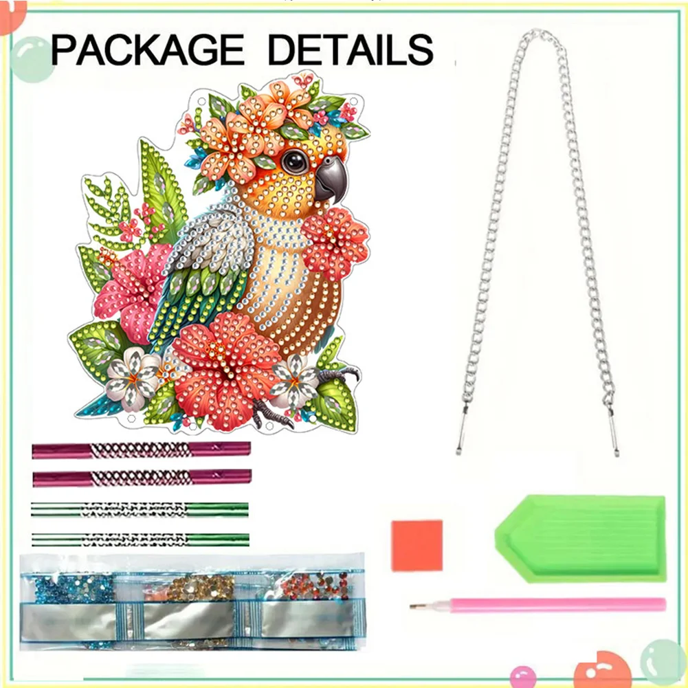 Acrylic Special Shape Parrot DIY Diamond Painting Wind Chimes for Window Wall