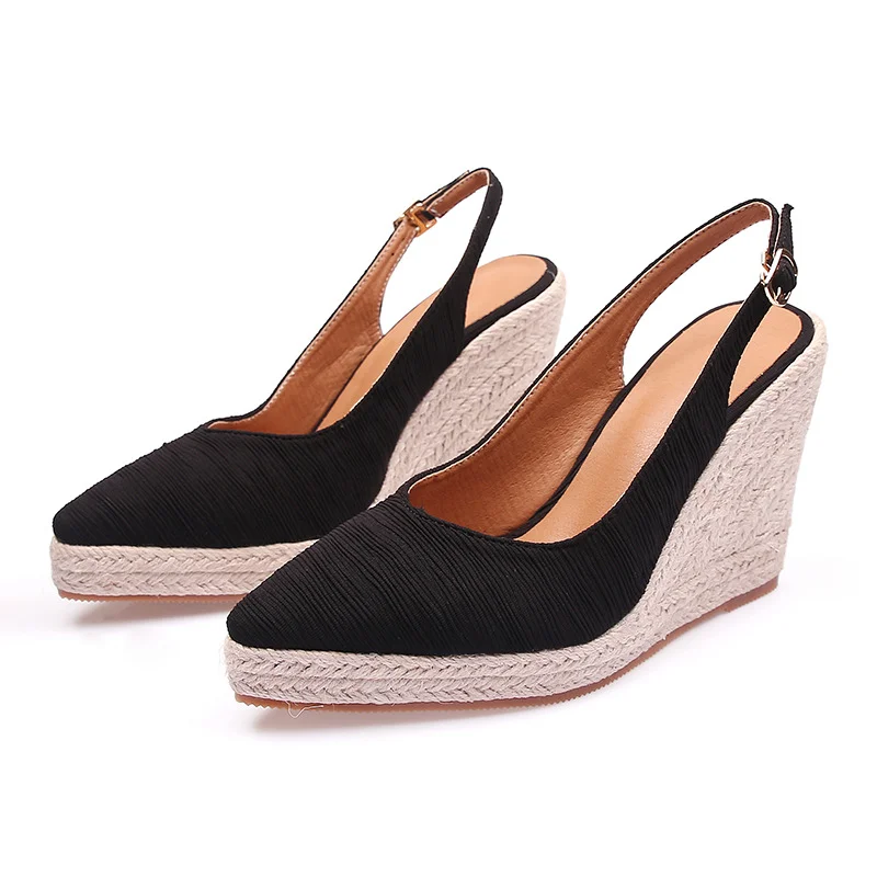 Wongn Wongn Summer Sloping Heel Thick Bottom Pointed Head Head Drag High Heel Women's Shoes After Empty Straw Hemp Rope Bottom Shoes