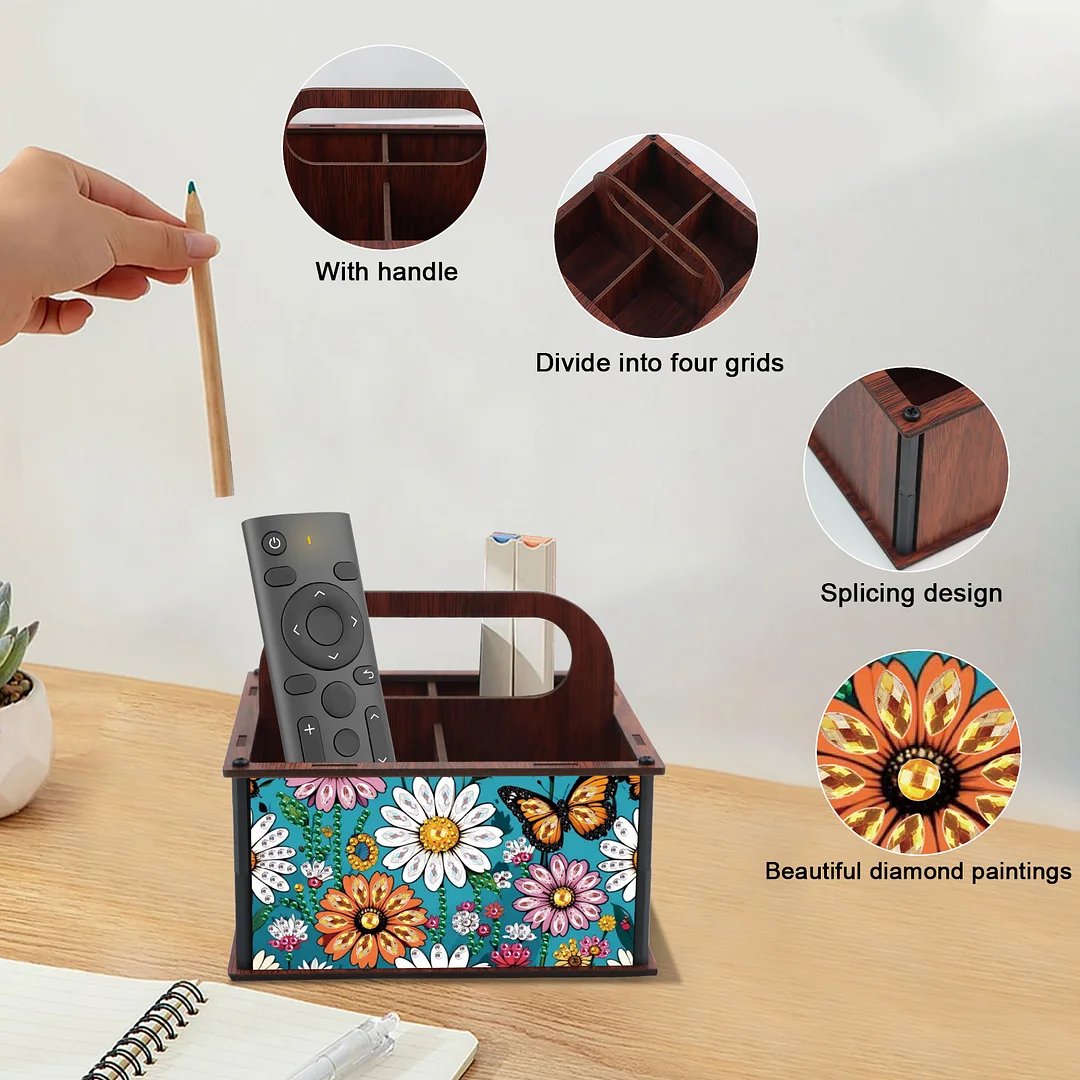 DIY Flower Butterfly Wooden Diamond Painting Handheld Storage Box Kit Home Decor