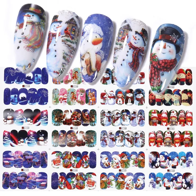 12 Designs Nail Stickers Set Snowflake Floral Geometric Nail Art Water Transfer Decals Sliders Flower Leaf Manicures Decoration