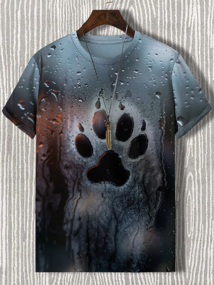 Men's Dog Paw Prints On The Window Art Print T-Shirt