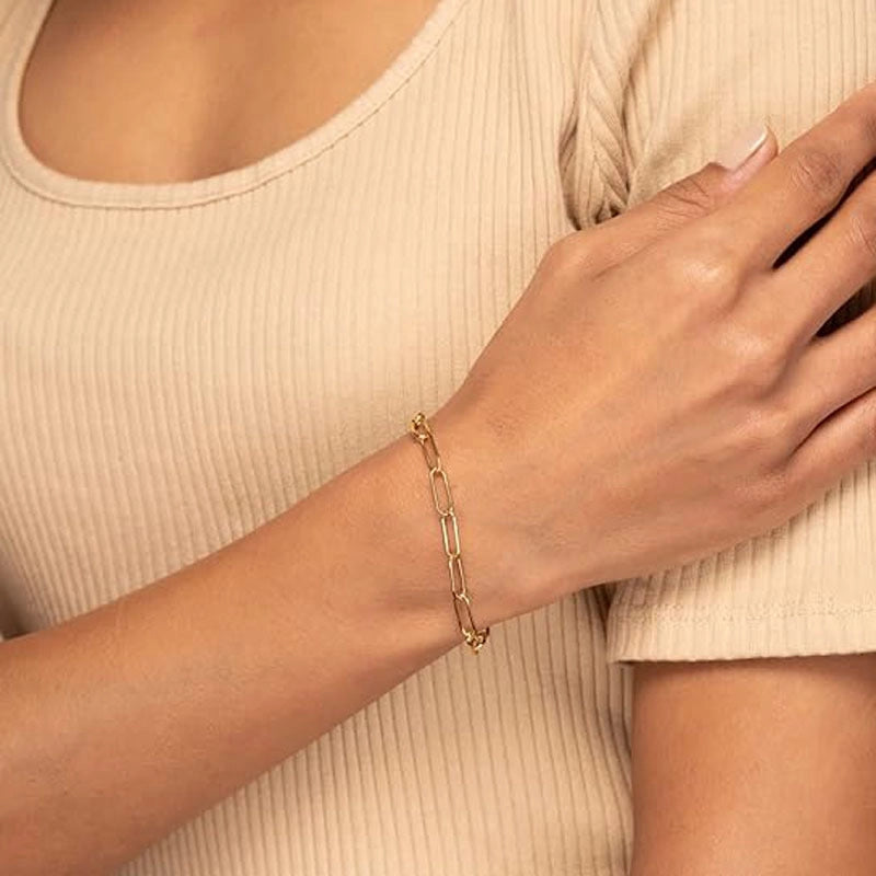 New Gold Bracelet Suit Fashion Simple Paper Clip Cuban Chain Round Bead Chain Bracelet For Women