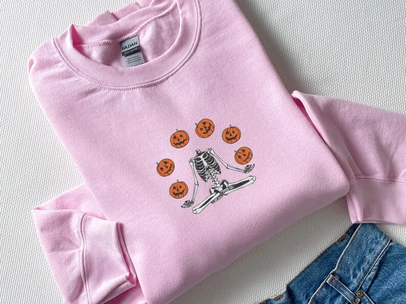 Embroidered Pumpkin Halloween Sweatshirt