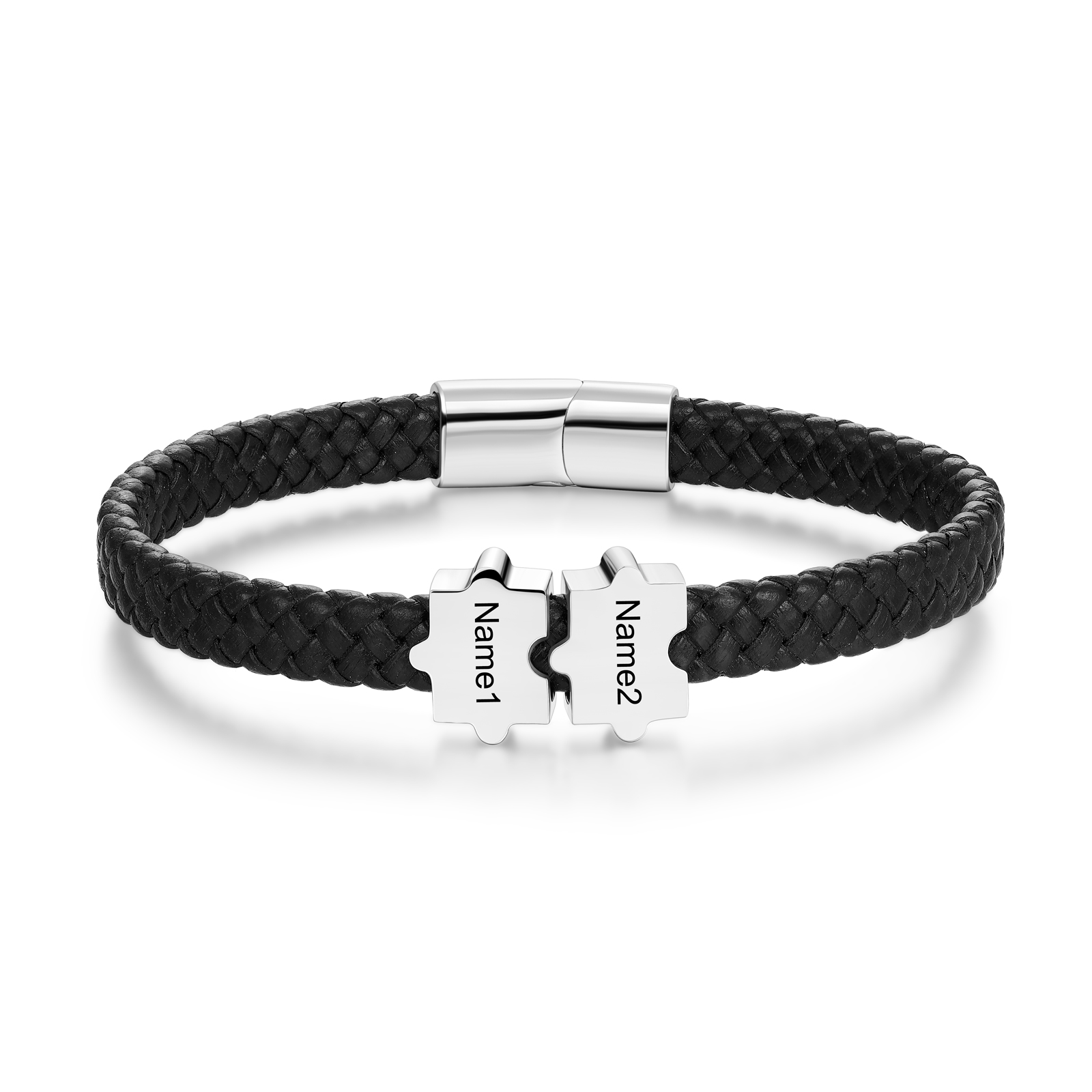 Custom Family Puzzle Bracelet Engrave 2 Names Leather Bracelet Father's Day Gifts for Dad-Jessemade AU