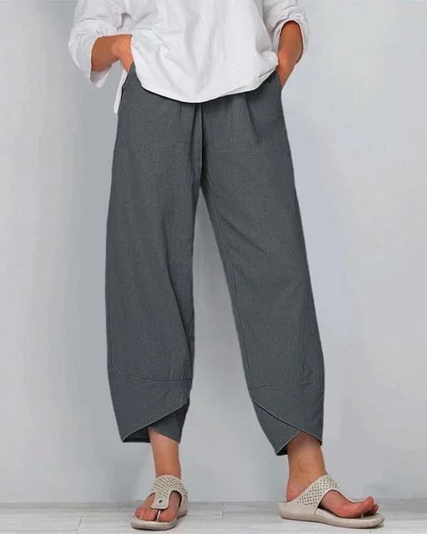 Solid Color Elastic Waist Casual Pants For Women P207458