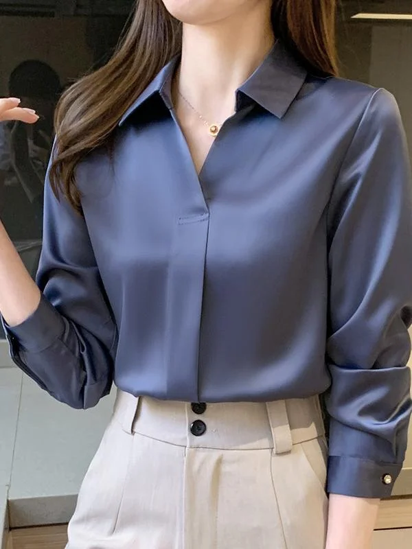 Blue fashion long-sleeved chiffon shirt