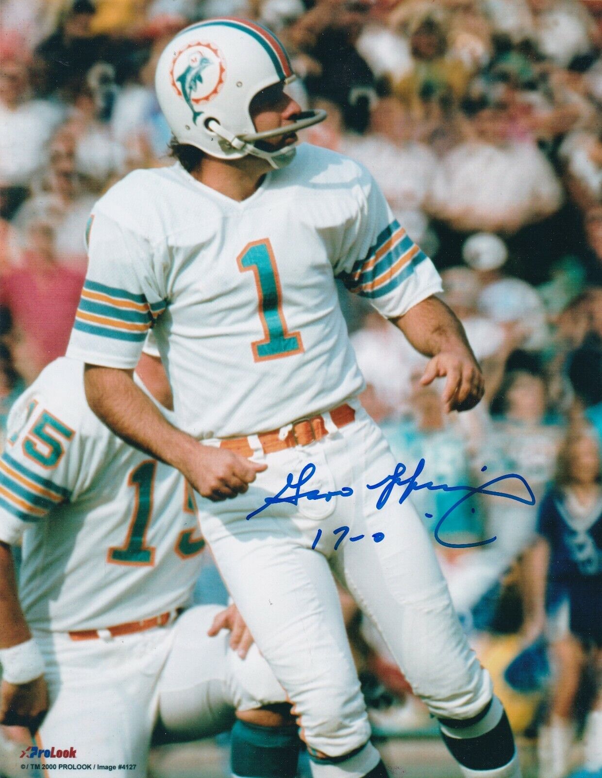 GARO YEPREMIAN MIAMI DOLPHINS 1972 17-0 ACTION SIGNED 8x10