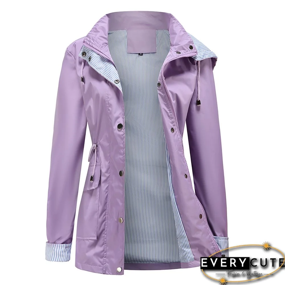 Light Purple Hooded Detachable Windproof Plus Size Windbreaker