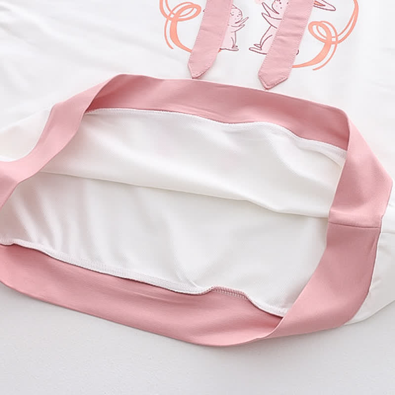 Colorblock Bunny Sakura Print Loose Hoodie