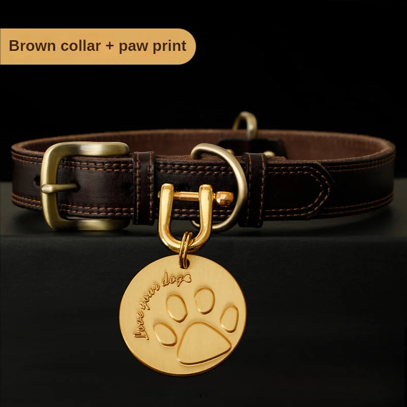 Leather Dog Collar Custom Dog Tag with Name and Phone Number