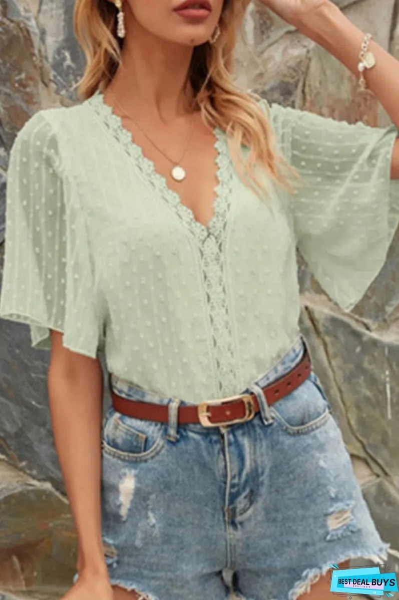 Fashion Casual Solid Patchwork V Neck Tops